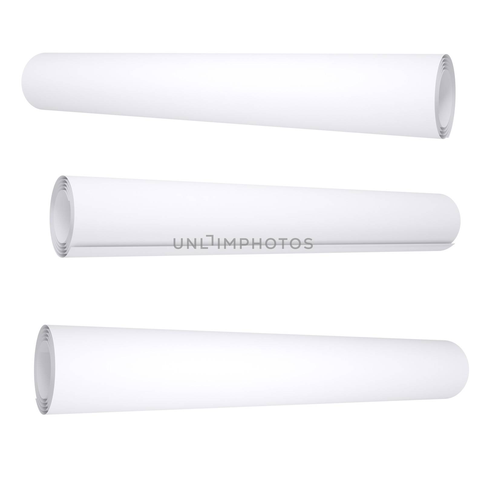 Curled papers. Isolated render on a white background