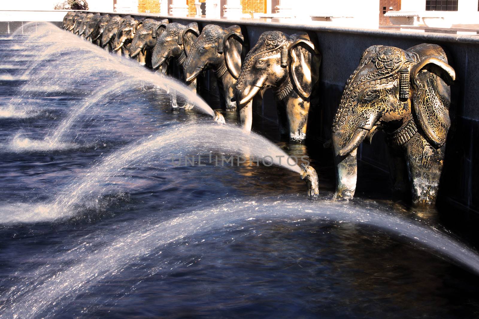 Elephants water fountain at Hindu temple by phakimata