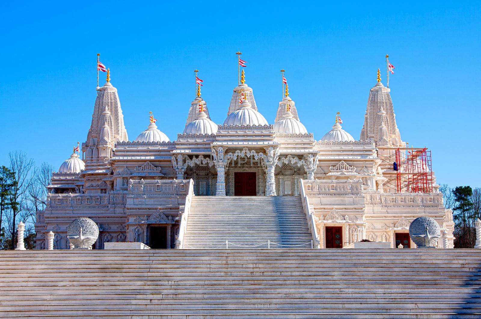 Religious place of worship, BAPS Swaminarayan Sanstha Hindu Mandir Temple made of marble in Lilburn, Atlanta.