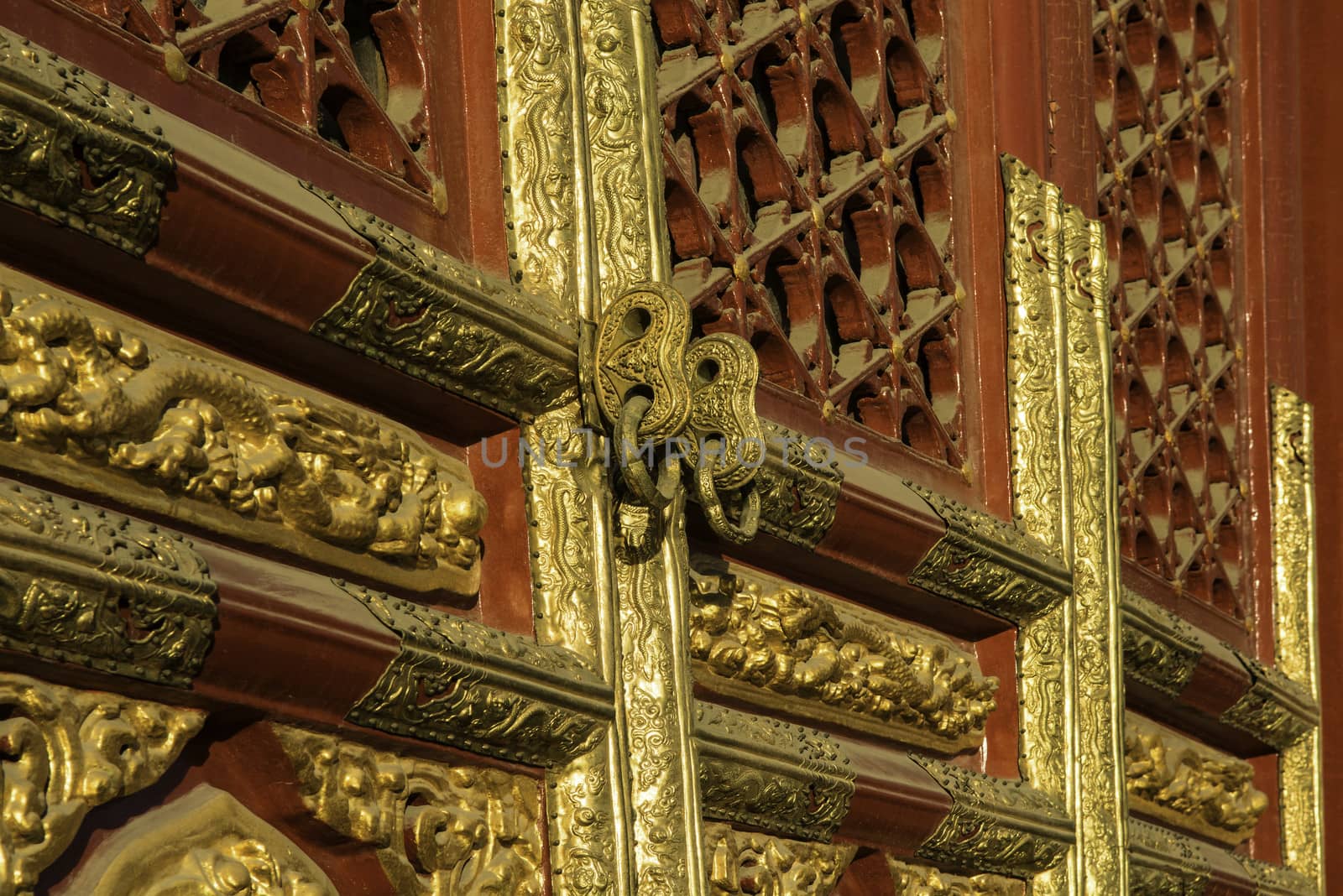 The gate of taihe palace, forbidden city under the sunshine in Beijing, China.