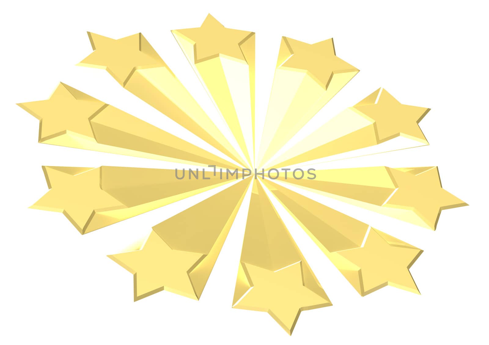 Gold Stars. Isolated on white. Three dimensional render.