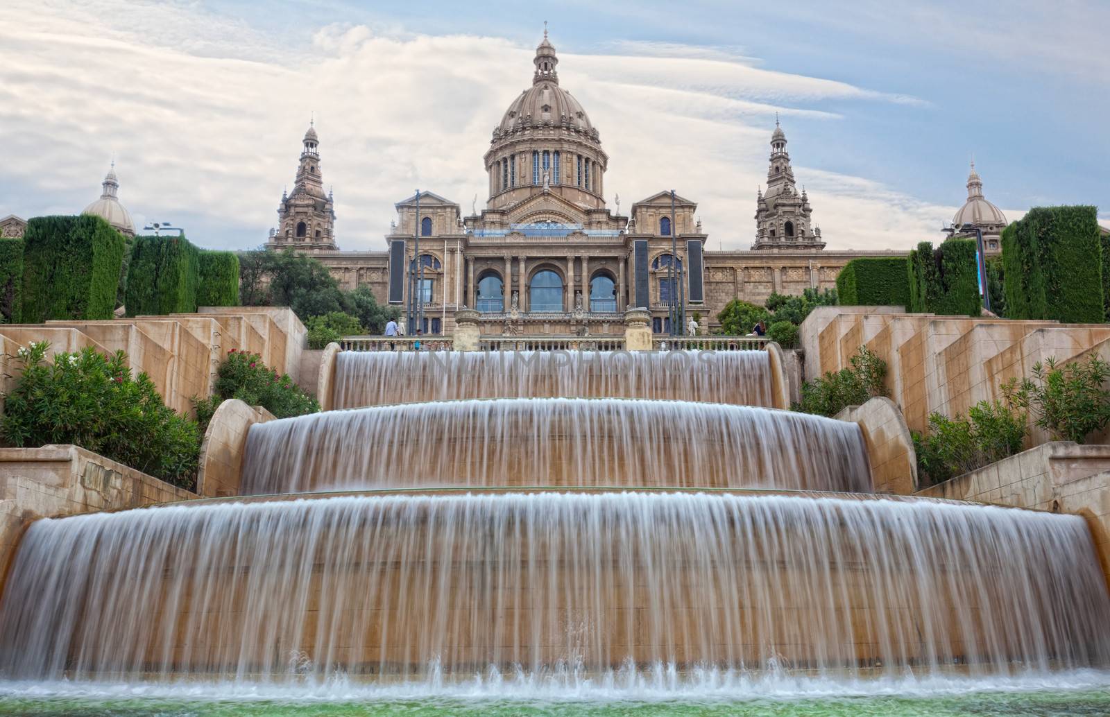 Fountain on Placa De Espanya, before National Museum in Barcelona, Spain