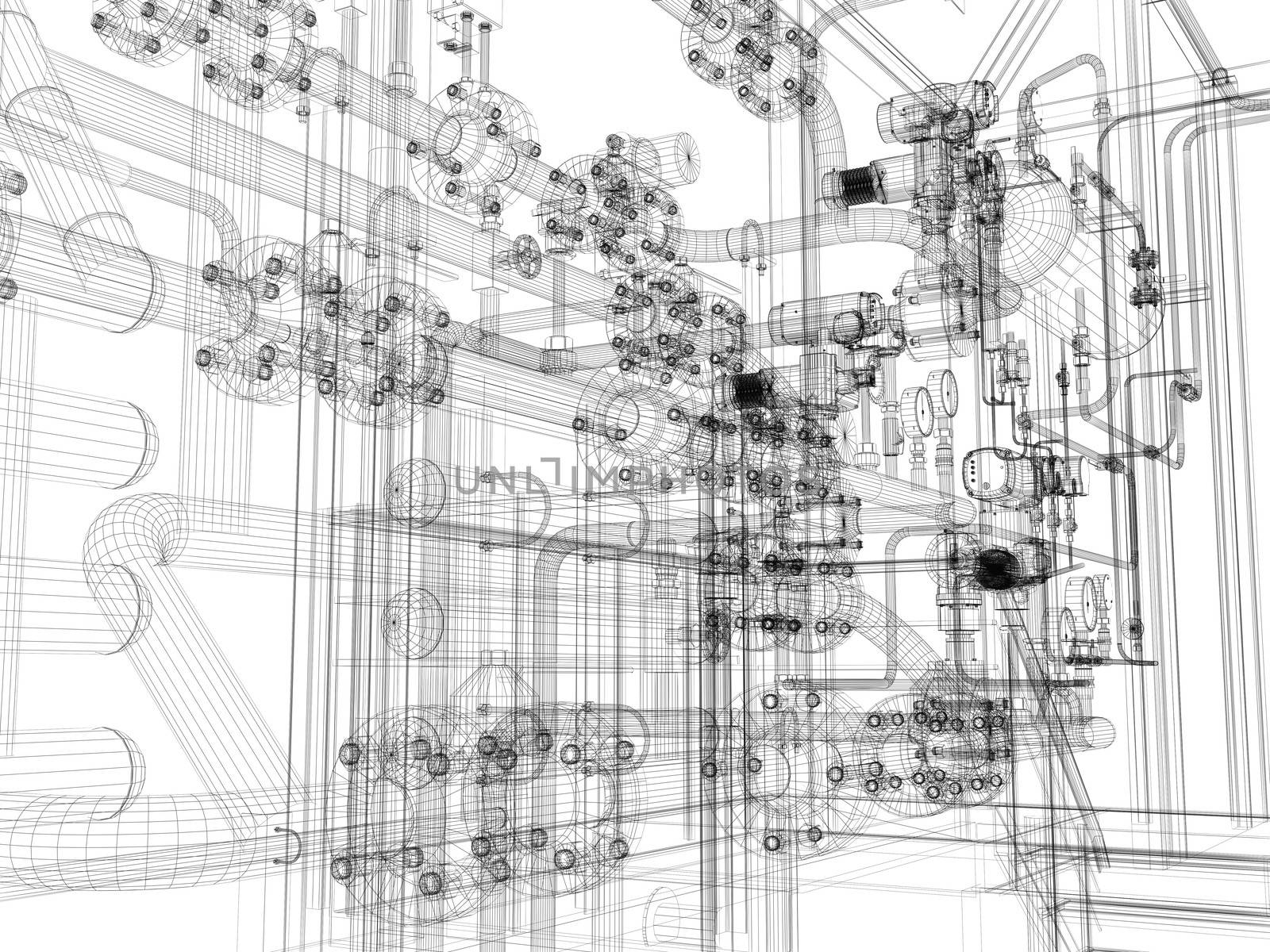 Industrial equipment. Wire-frame render by cherezoff