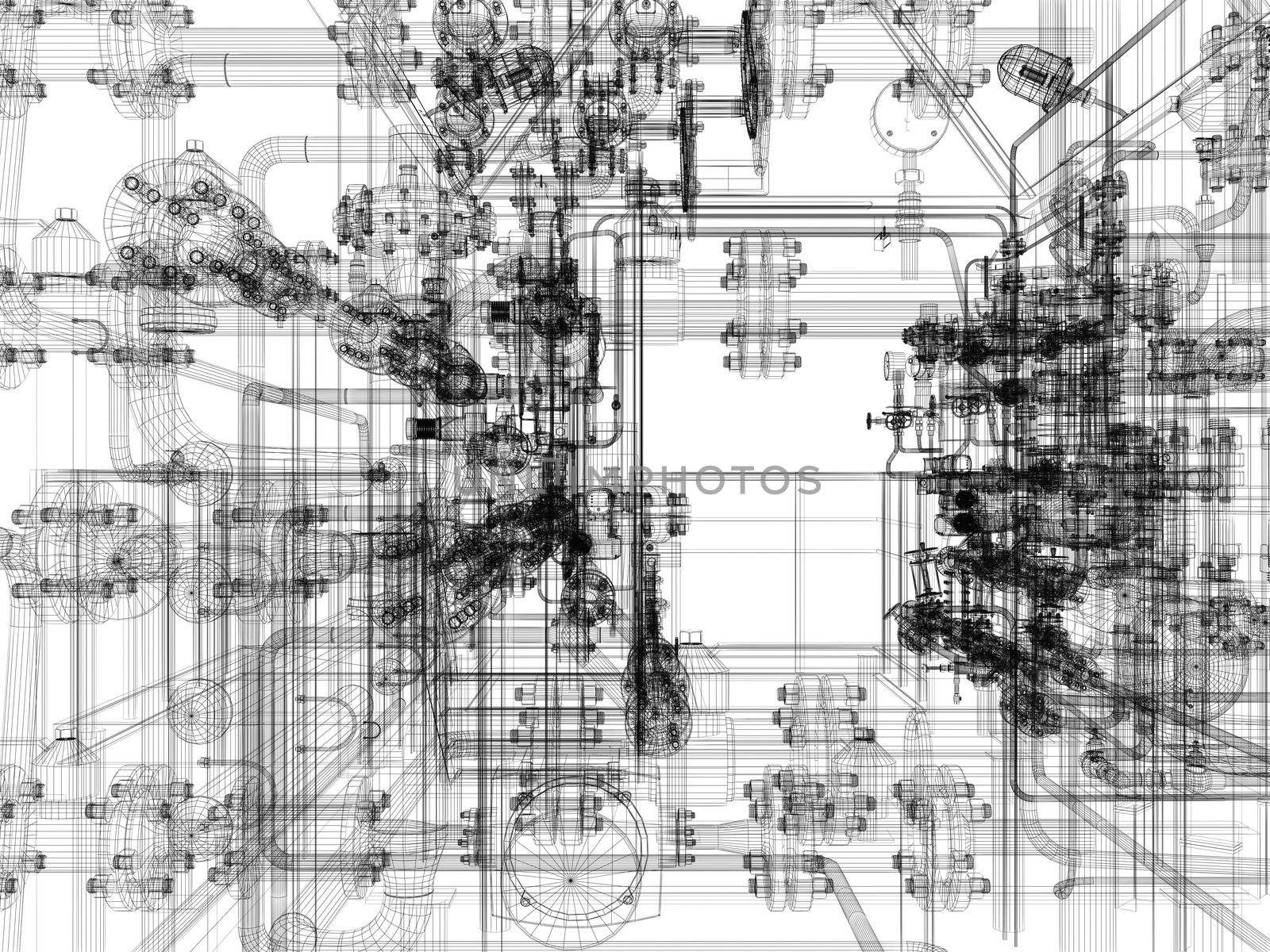 Industrial equipment. Wire-frame render by cherezoff