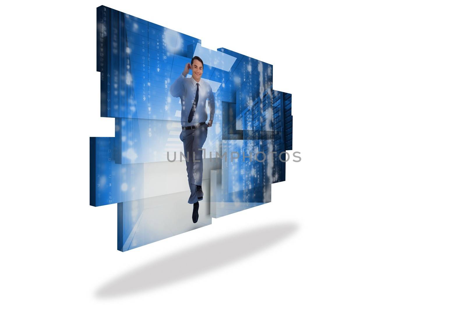 Businessman in data center on abstract screen by Wavebreakmedia