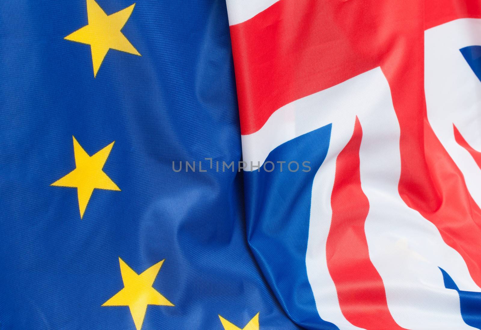 Closeup of Flags of Great Britain and European Union