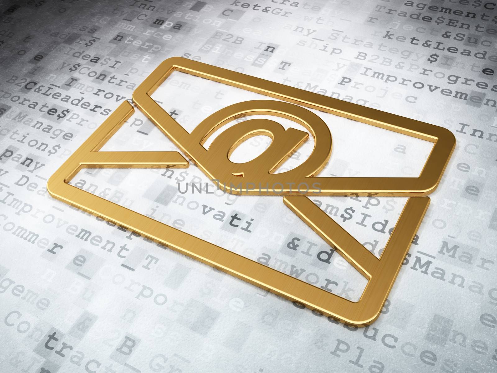 Finance concept: Golden Email on digital background, 3d render