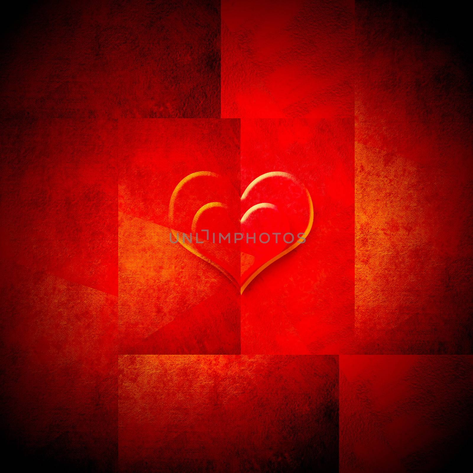 background valentines day two transparent hearts into each other in bright red background