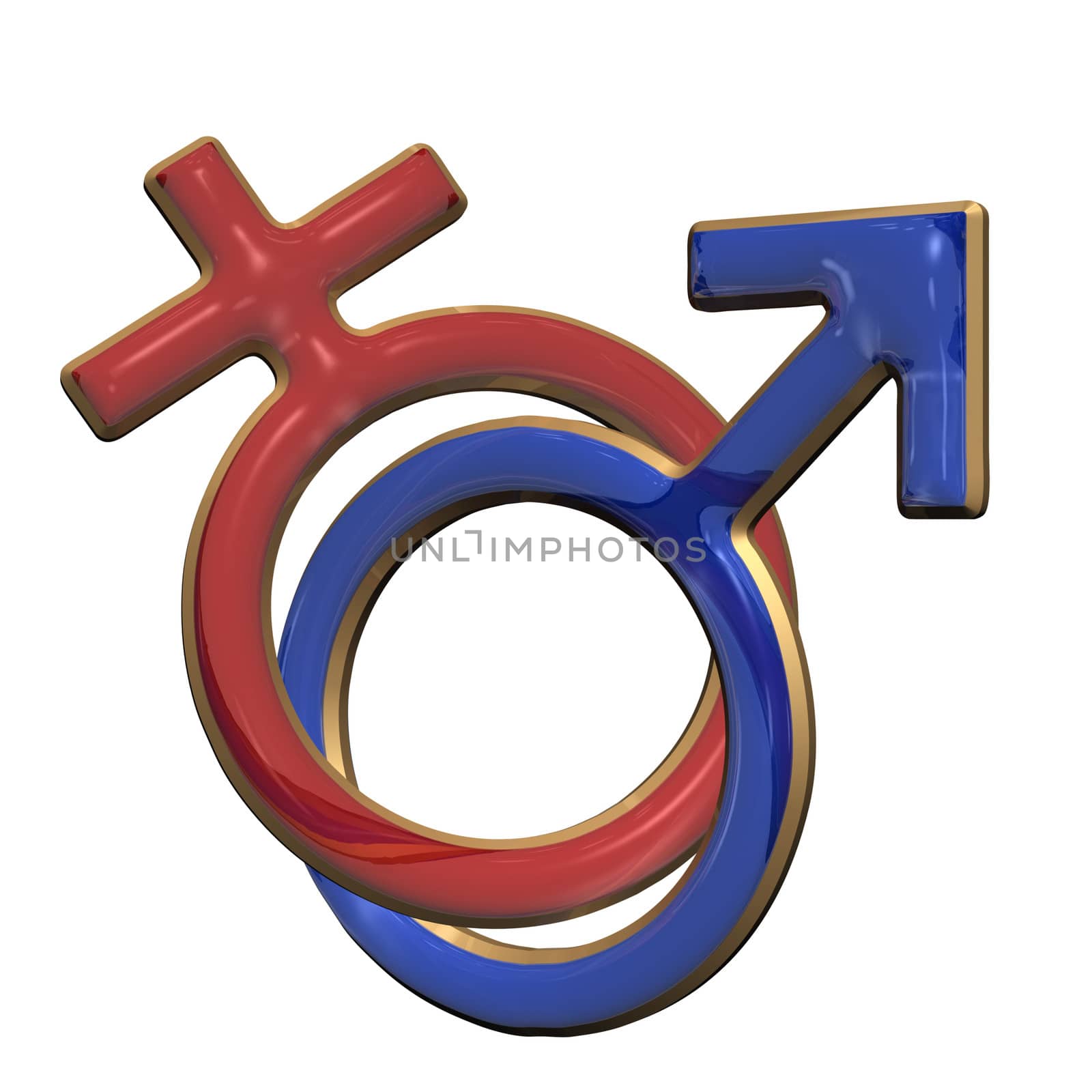 Male and female signs isolated on white. three dimensional render.