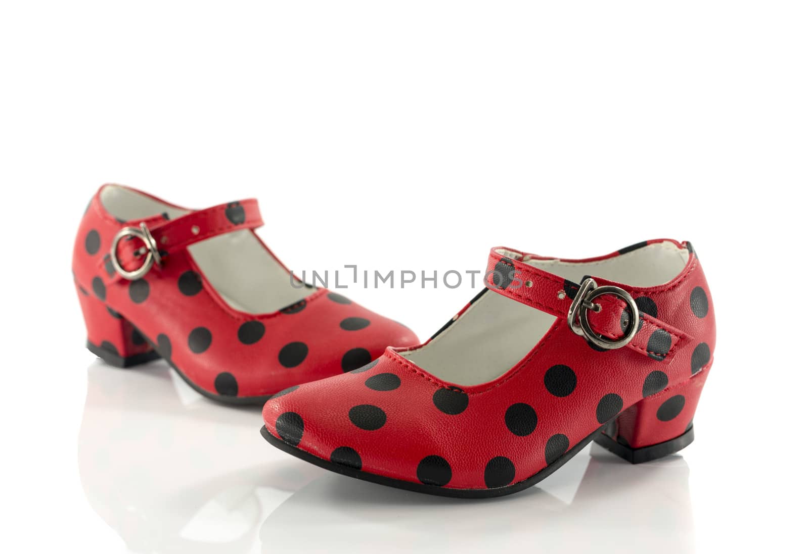 red shoes from back with black dots and white background