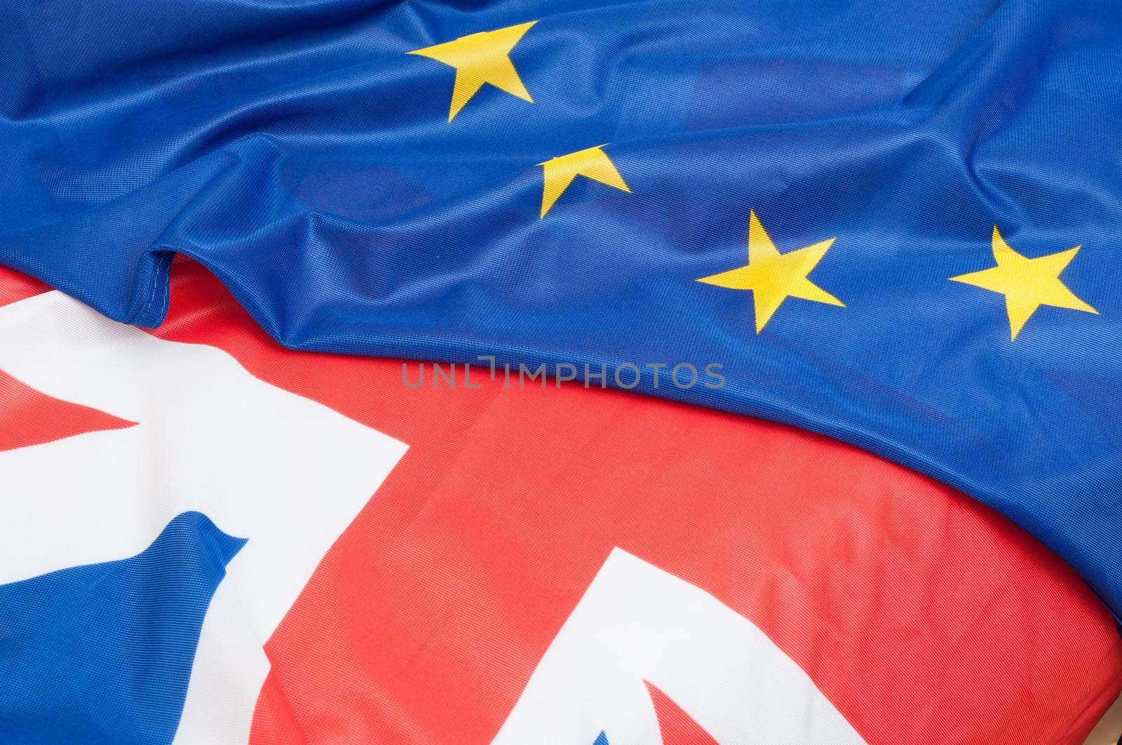 Closeup of Flags of Great Britain and European Union