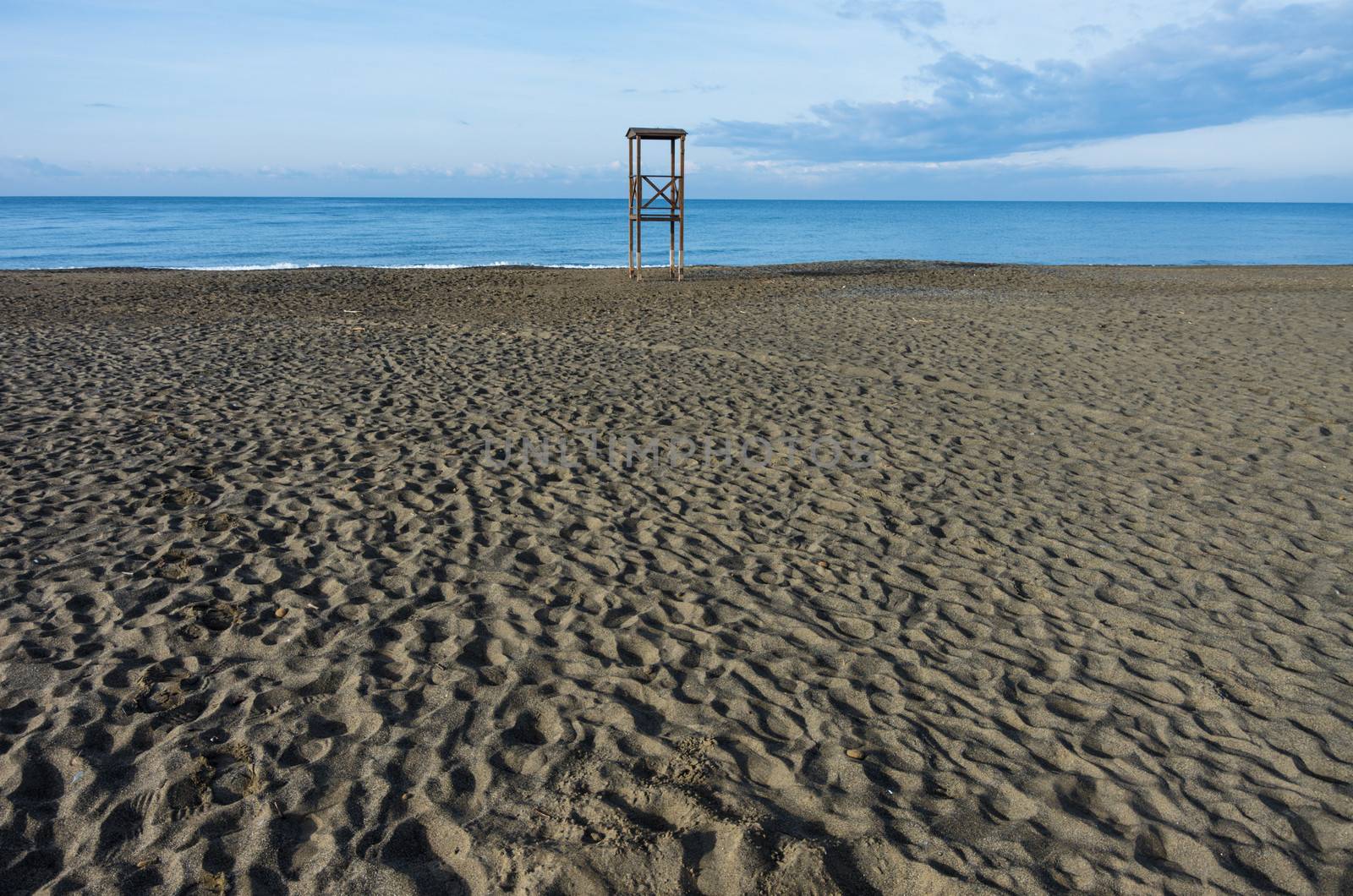 Lifeguard tower on the tuscany coast during winter