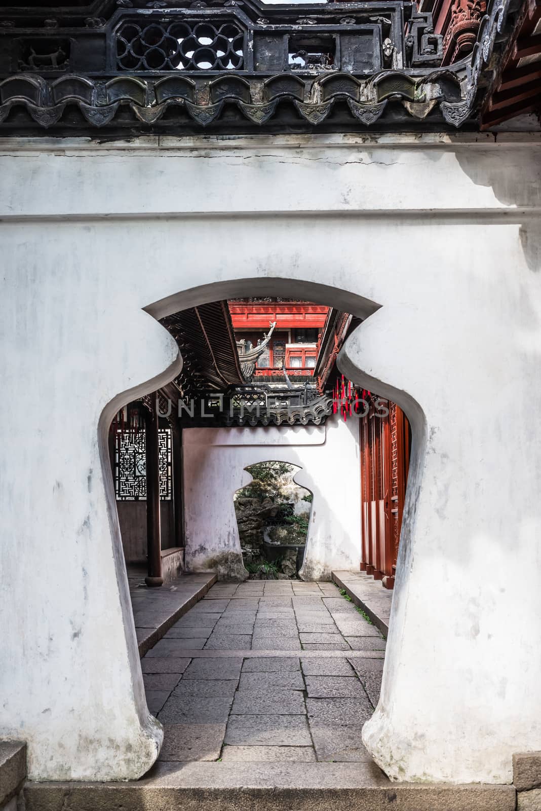 detail of the historic Yuyuan Garden created in the year 1559 by Pan Yunduan in shanghai china