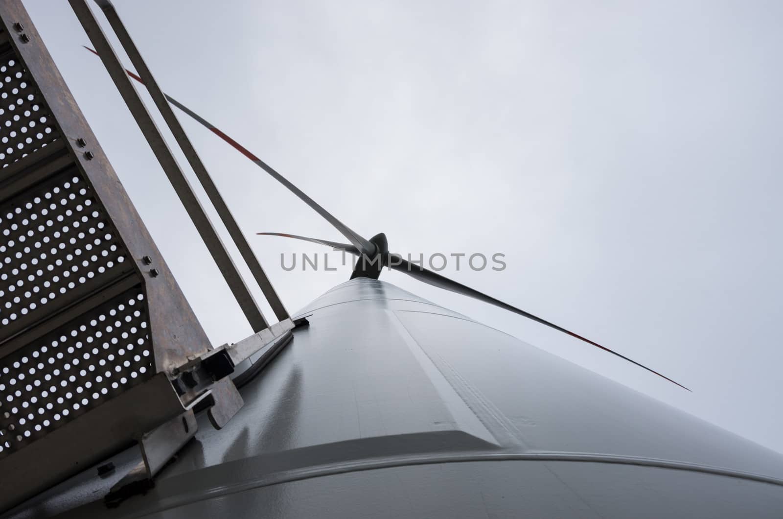 Detail of a wind turbine located on the hills near Riparbella in Tuscany