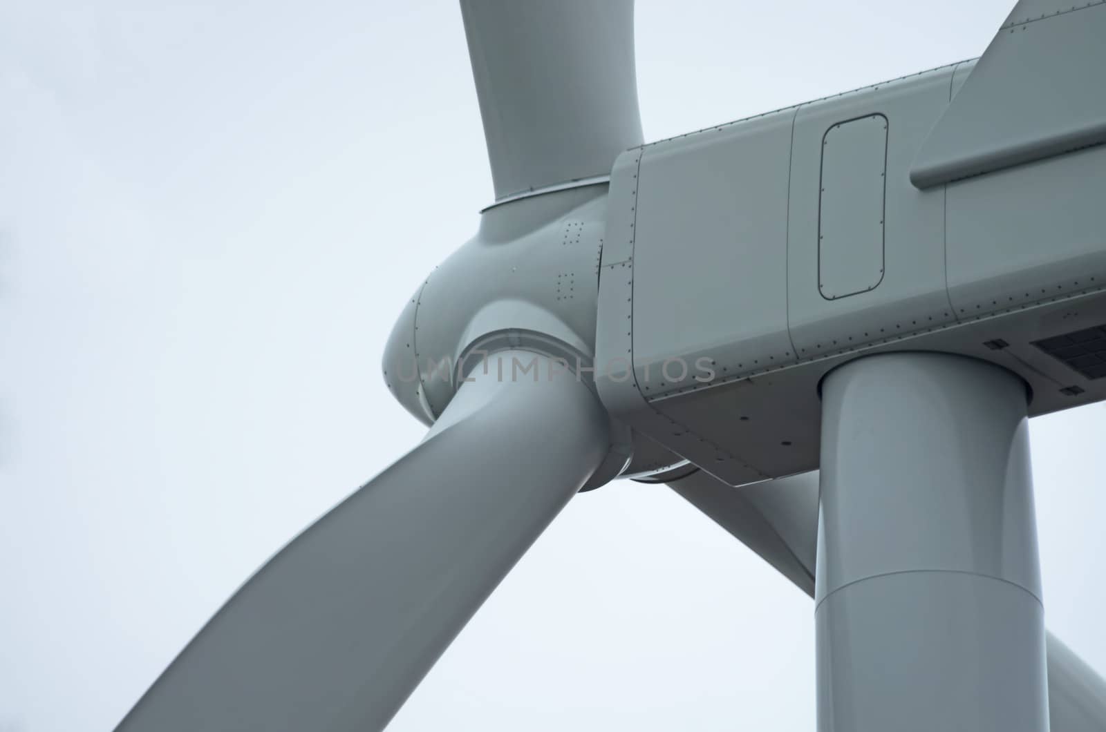 Detail of the top of a wind turbine located on the hills of Tuscany near Riparbella