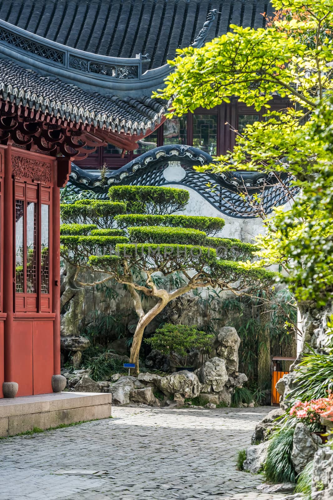 detail of the historic Yuyuan Garden created in the year 1559 by Pan Yunduan in shanghai china