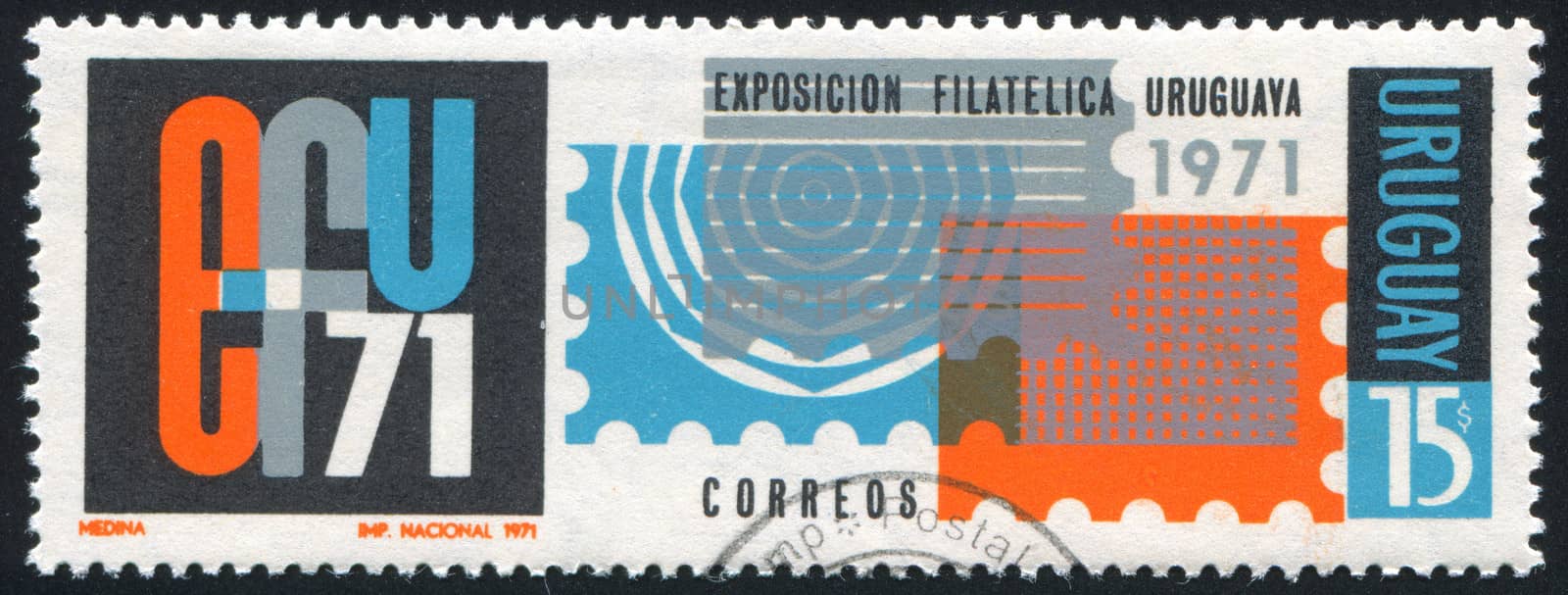 URUGUAY - CIRCA 1971: stamp printed by Uruguay, shows Exposition Poster, circa 1971