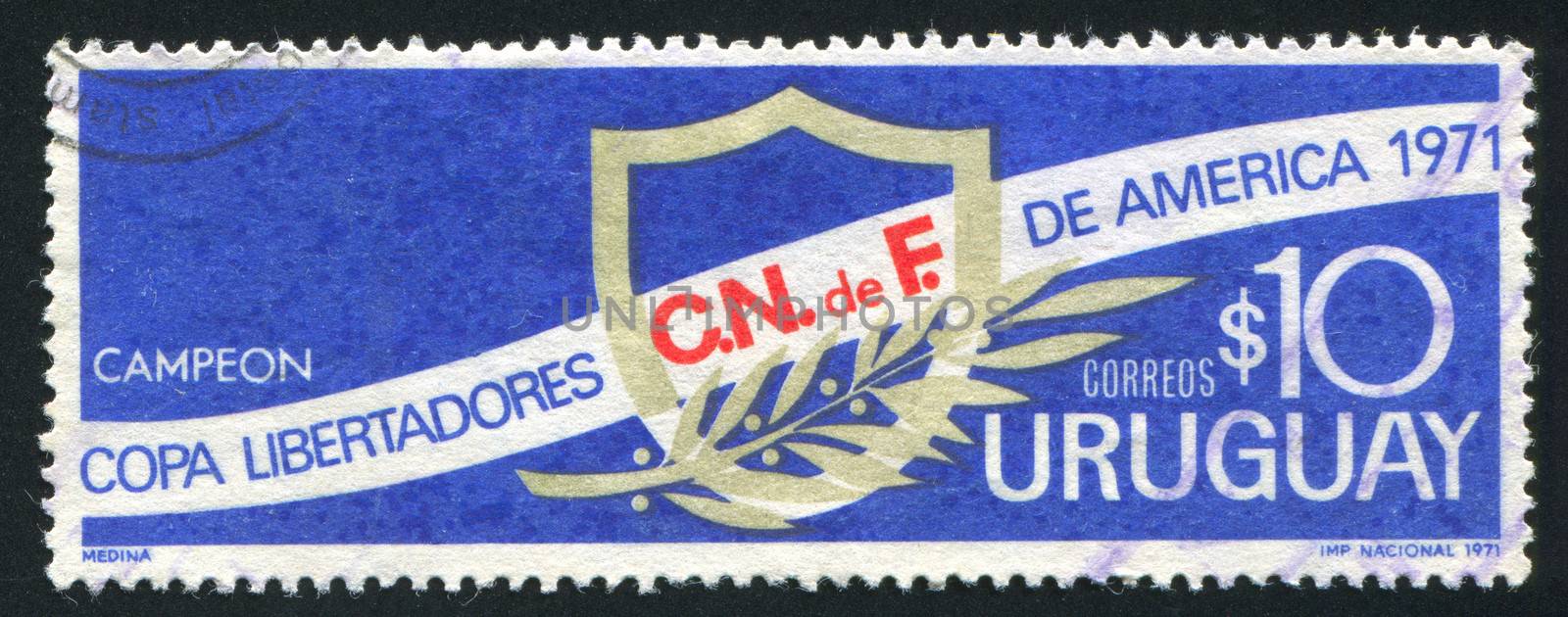 URUGUAY - CIRCA 1971: stamp printed by Uruguay, shows Emblem and Laurel, circa 1971