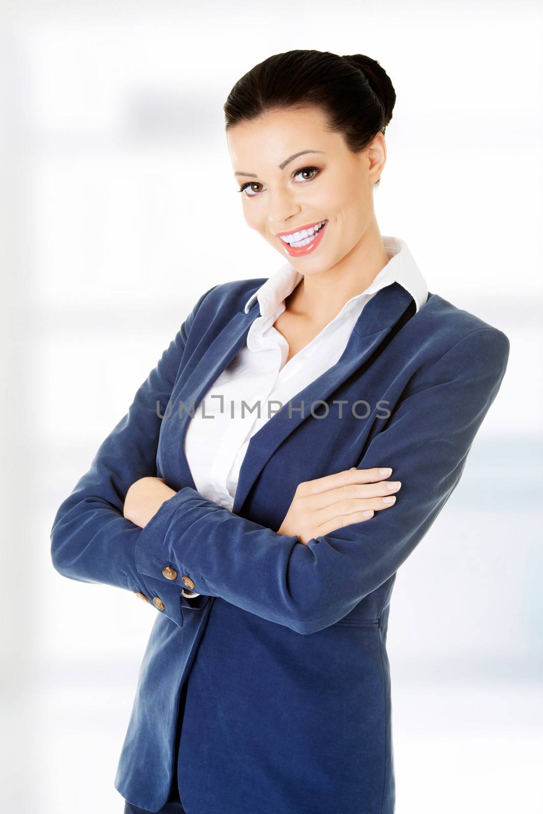 Portrait of happy businesswoman isolated on white