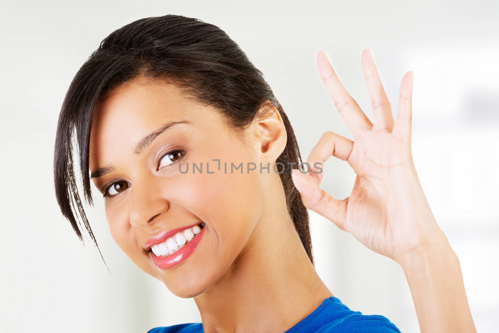 Happy student girl gesturing perfect, isolated on white