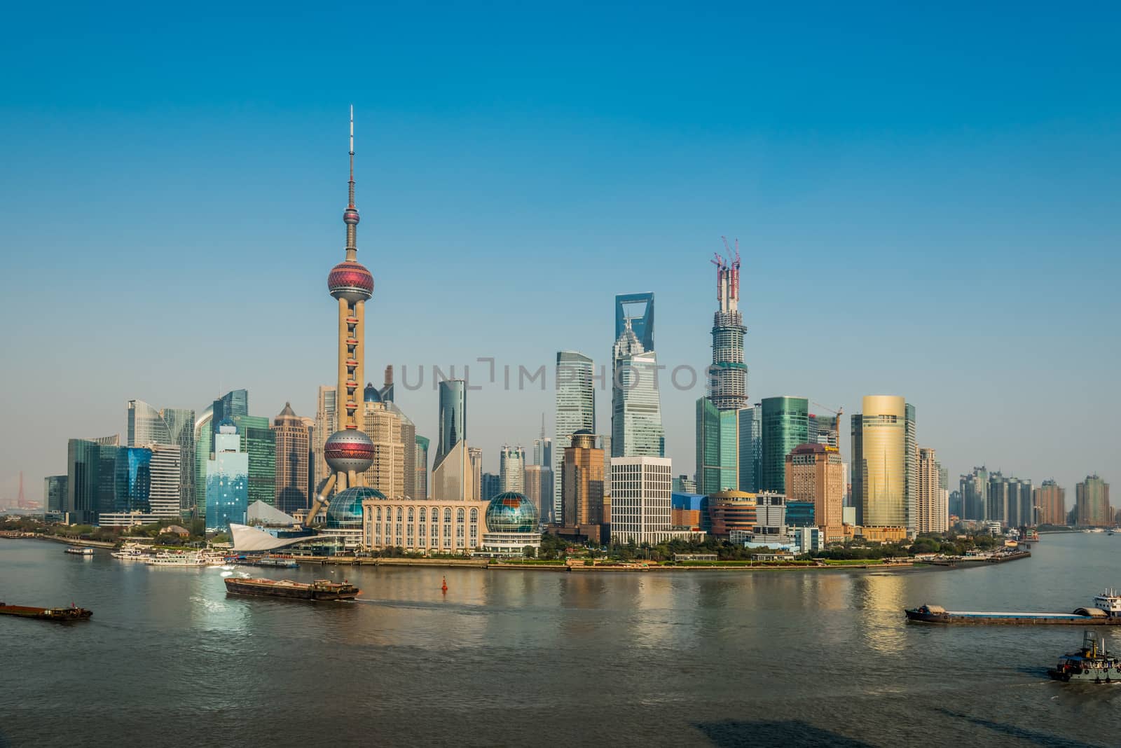 Shanghai, China - April 7, 2013: pudong district skyline at the city of Shanghai in China on april 7th, 2013