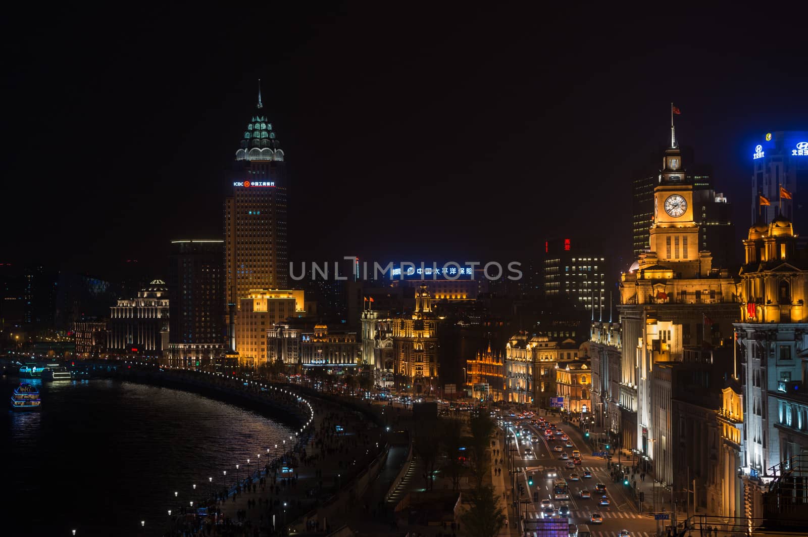 Shanghai, China - April 9, 2013: the bund at night at the city of Shanghai in China on april 9th, 2013
