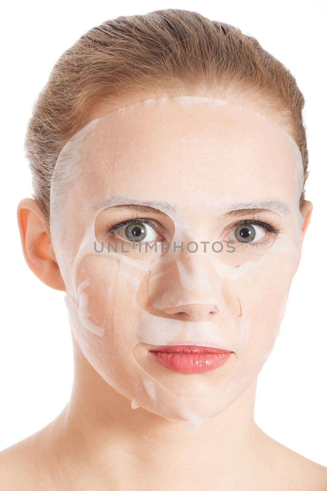 Beautiful young woman with collagen mask. by BDS