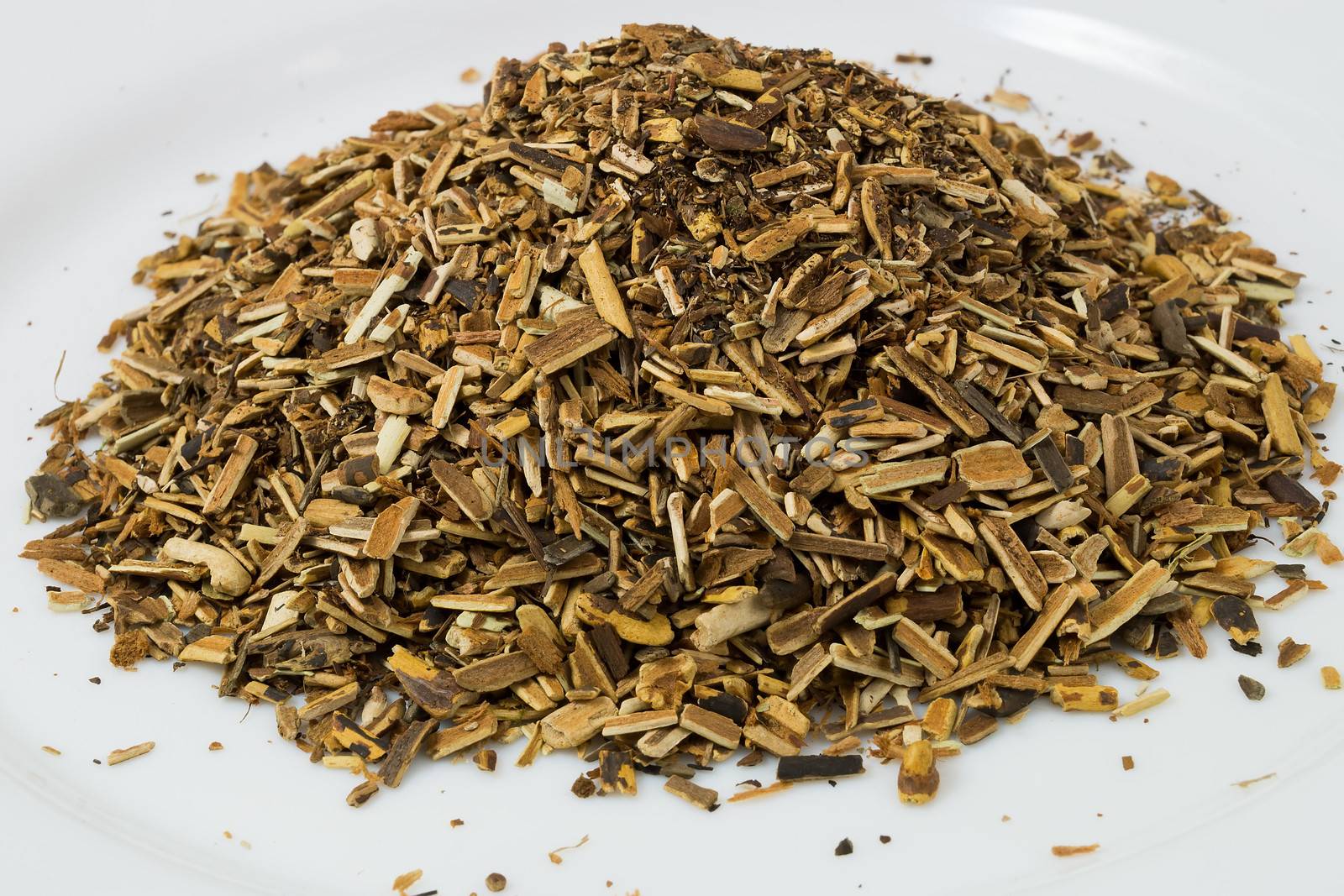 Palustre comarum. Grass roots and shredded on a white background.