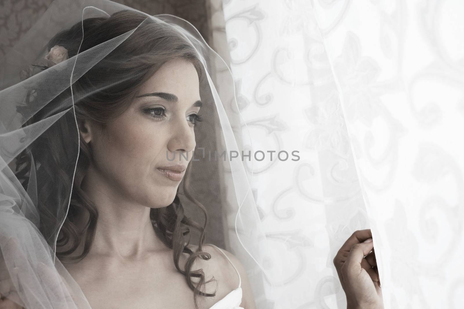 Portrait of the beautiful bride with natural illumination