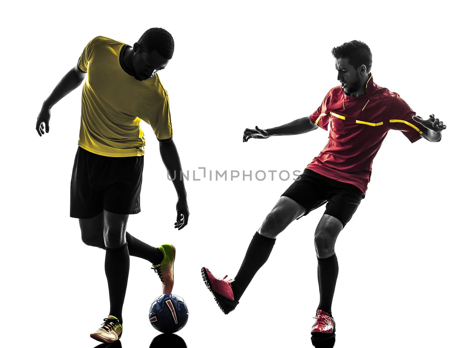 two men soccer player  standing silhouette by PIXSTILL