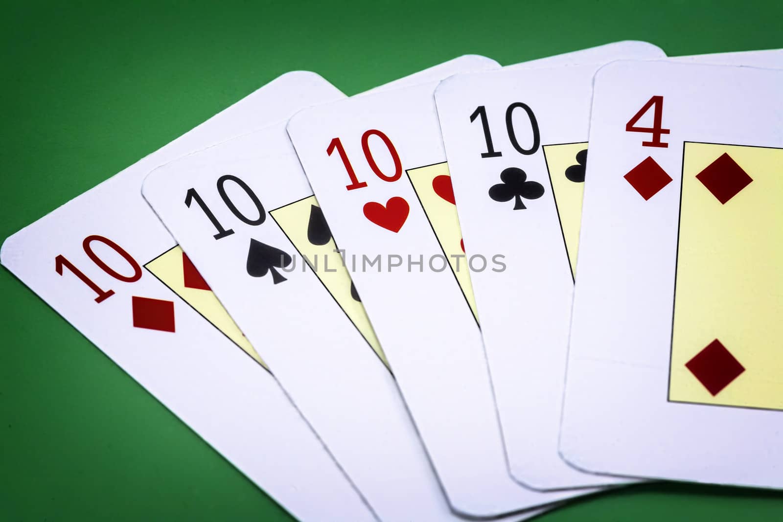 cards poker deck English, combination of cards called poker on green background by digicomphoto