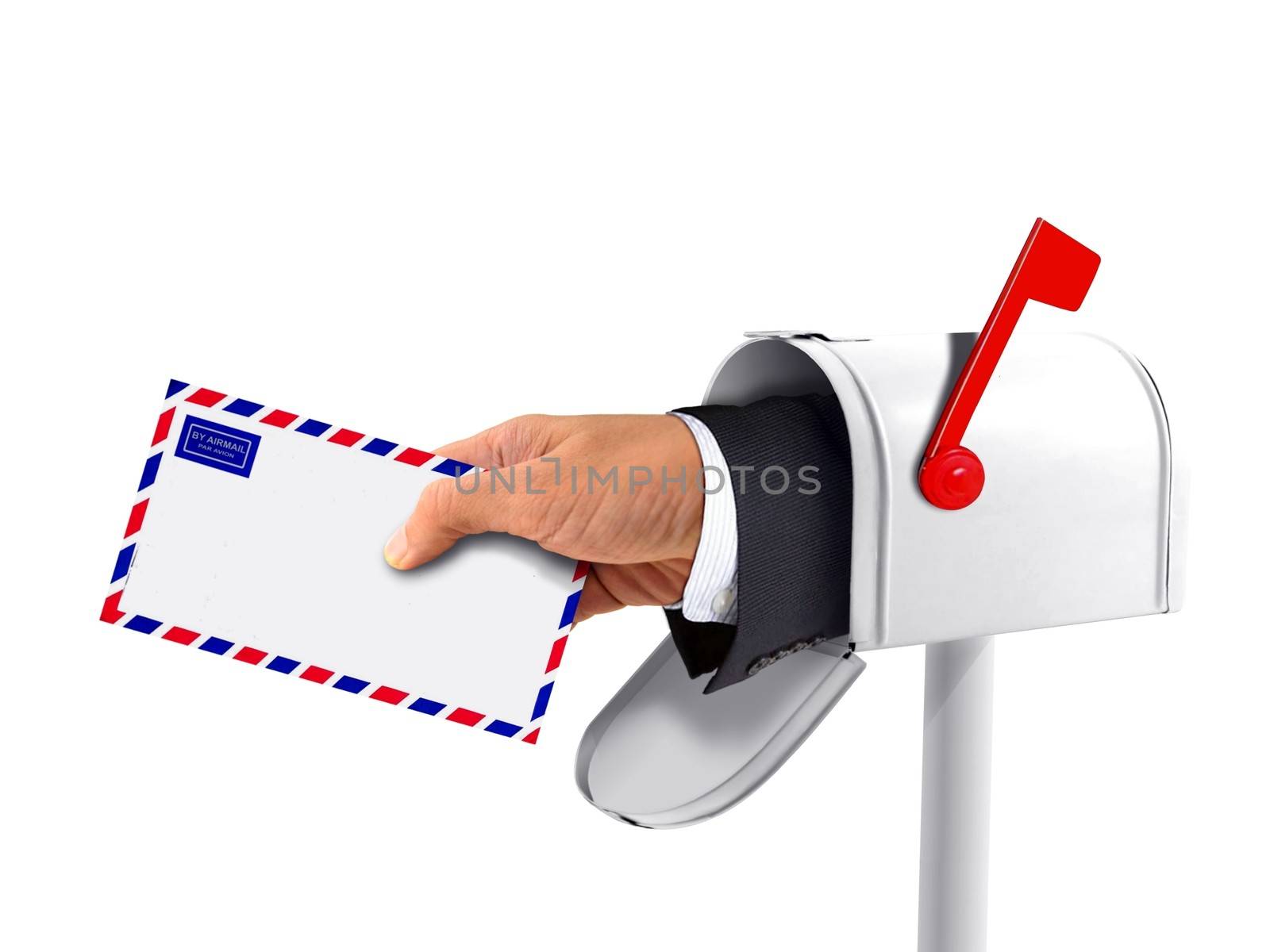 Mailbox and a Hand with an Envelope