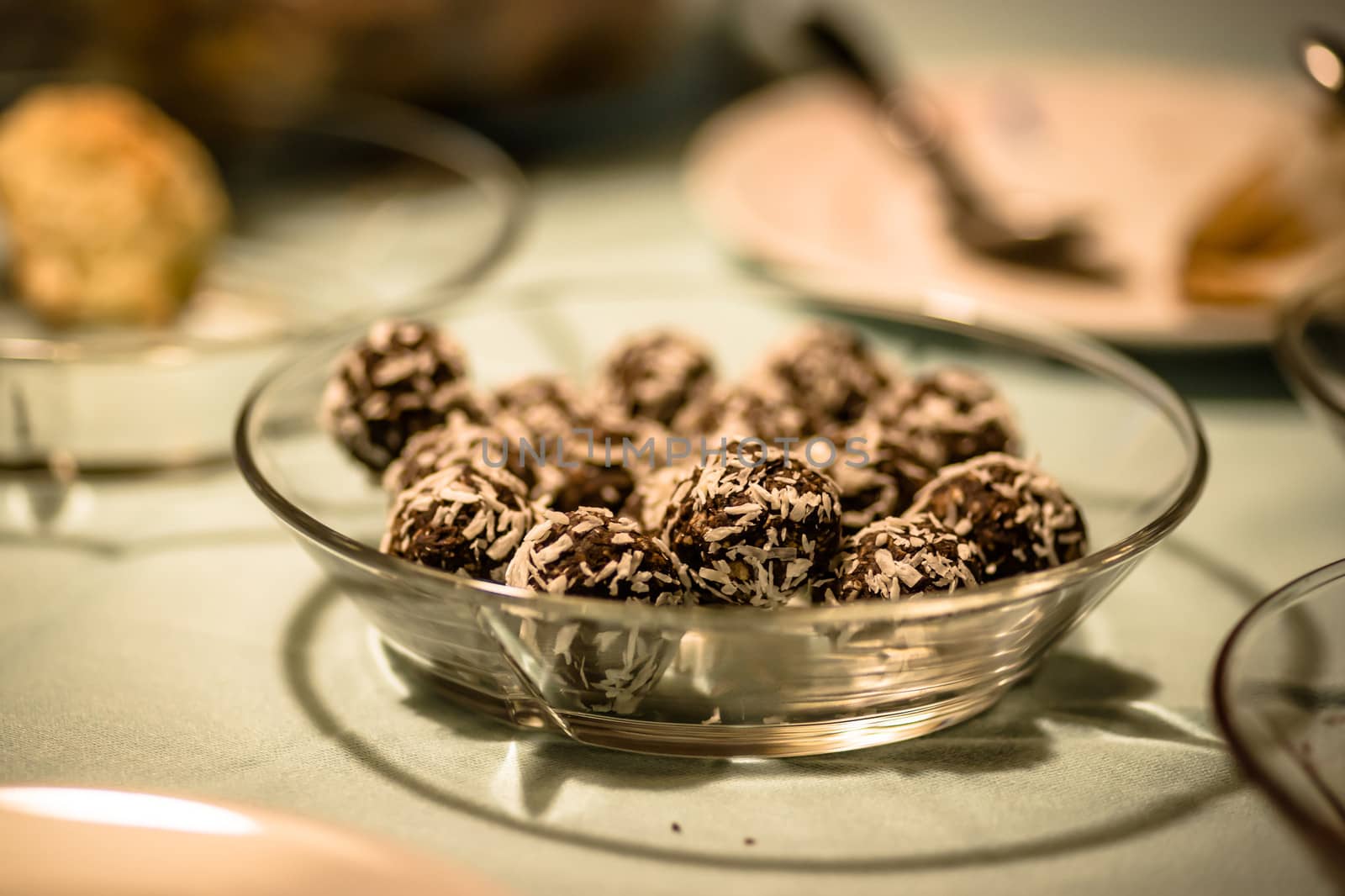 Coconut and chocolate confectionery served at christmas time