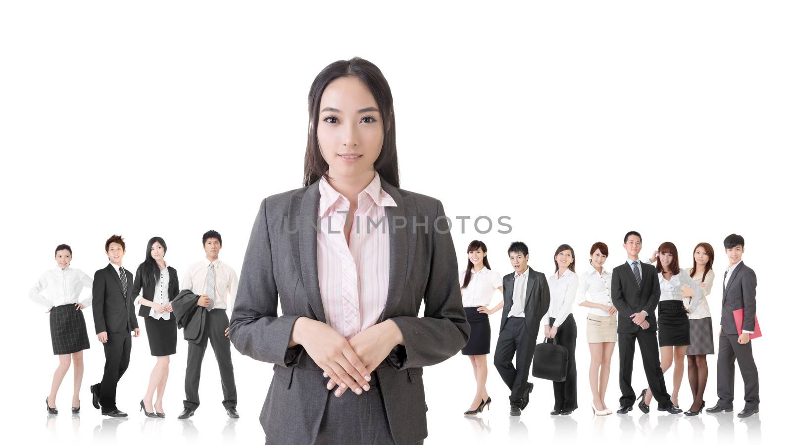 Attractive Asian business woman and her team.