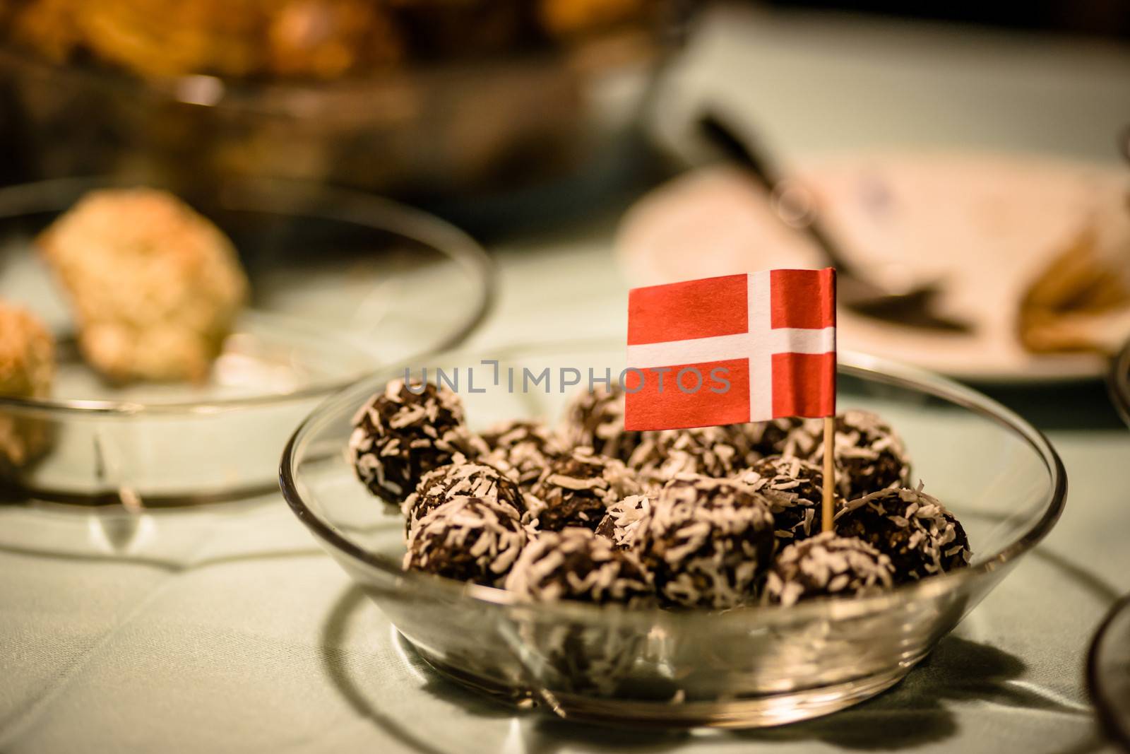 Coconut and chocolate confectionery served at christmas time