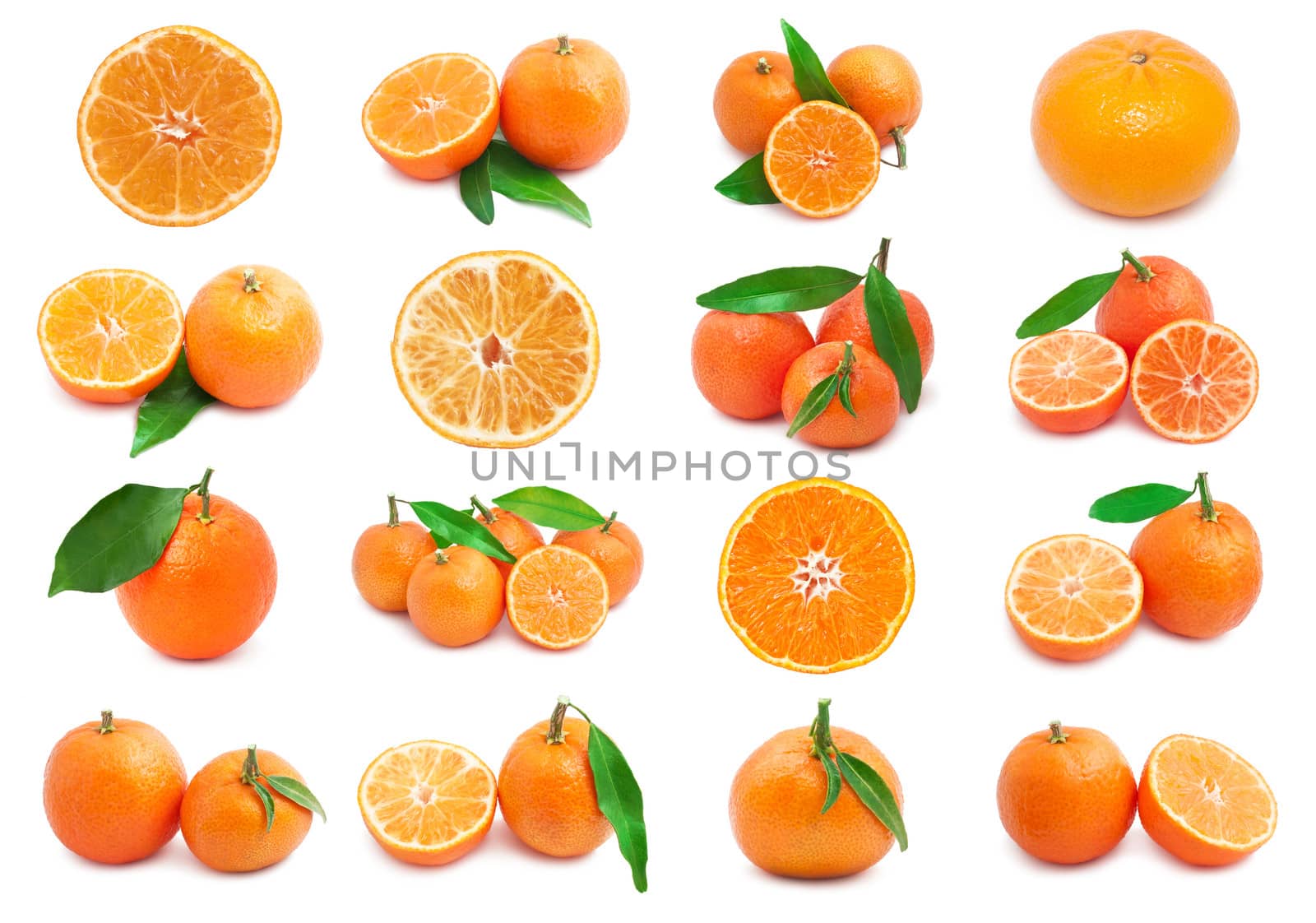 Collection of juicy tangerines or mandarins isolated on white background