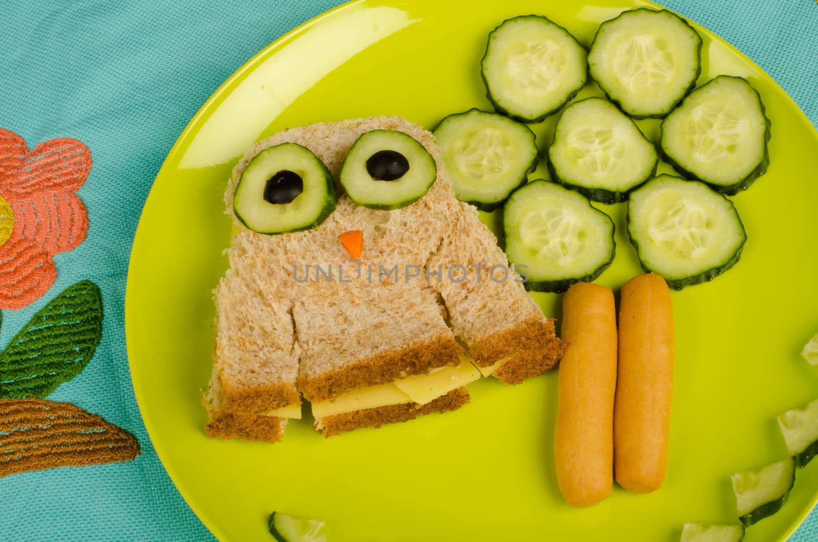 Funny kid sandwich in the shape of an owl