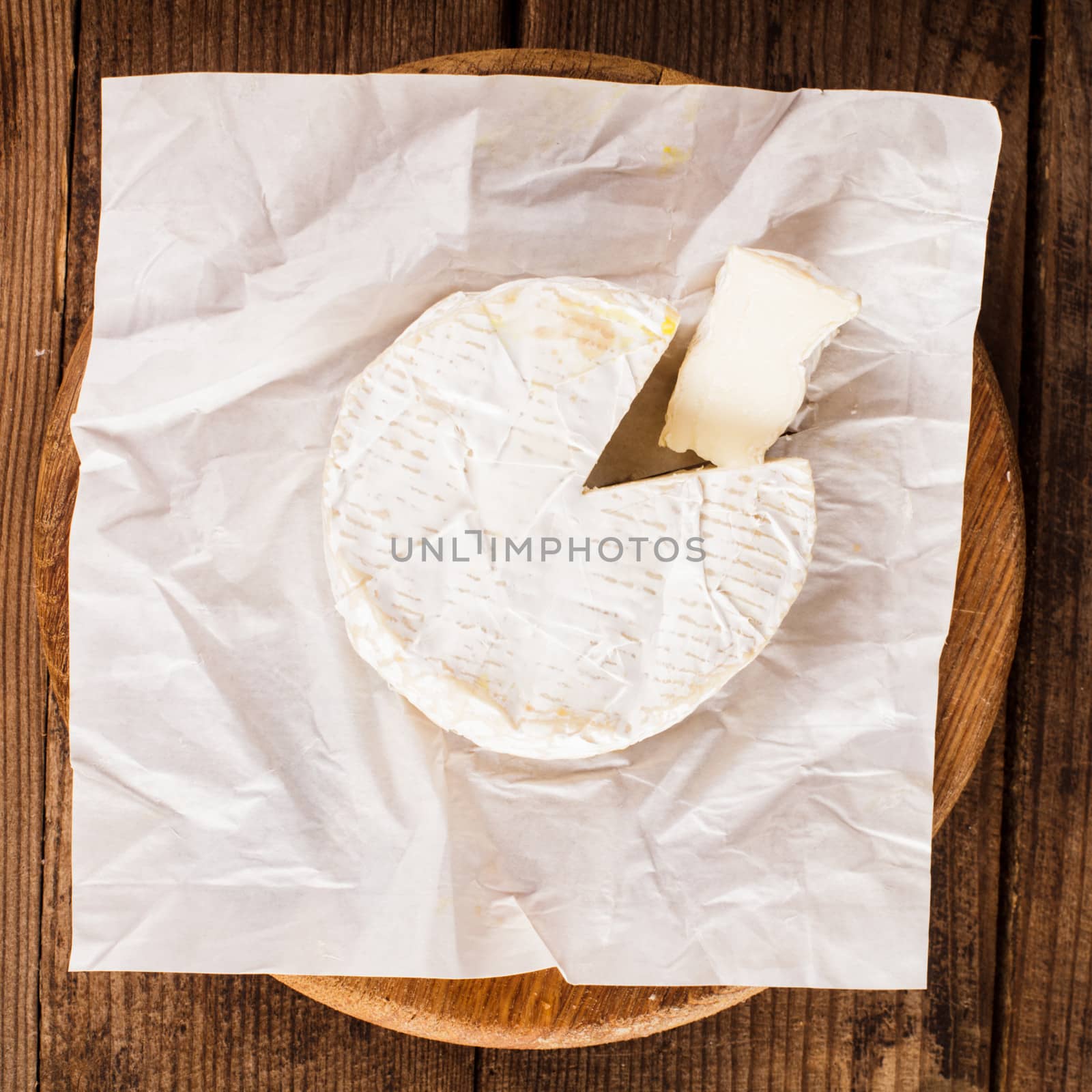 camembert cheese slice macro shot. Shallow DOF