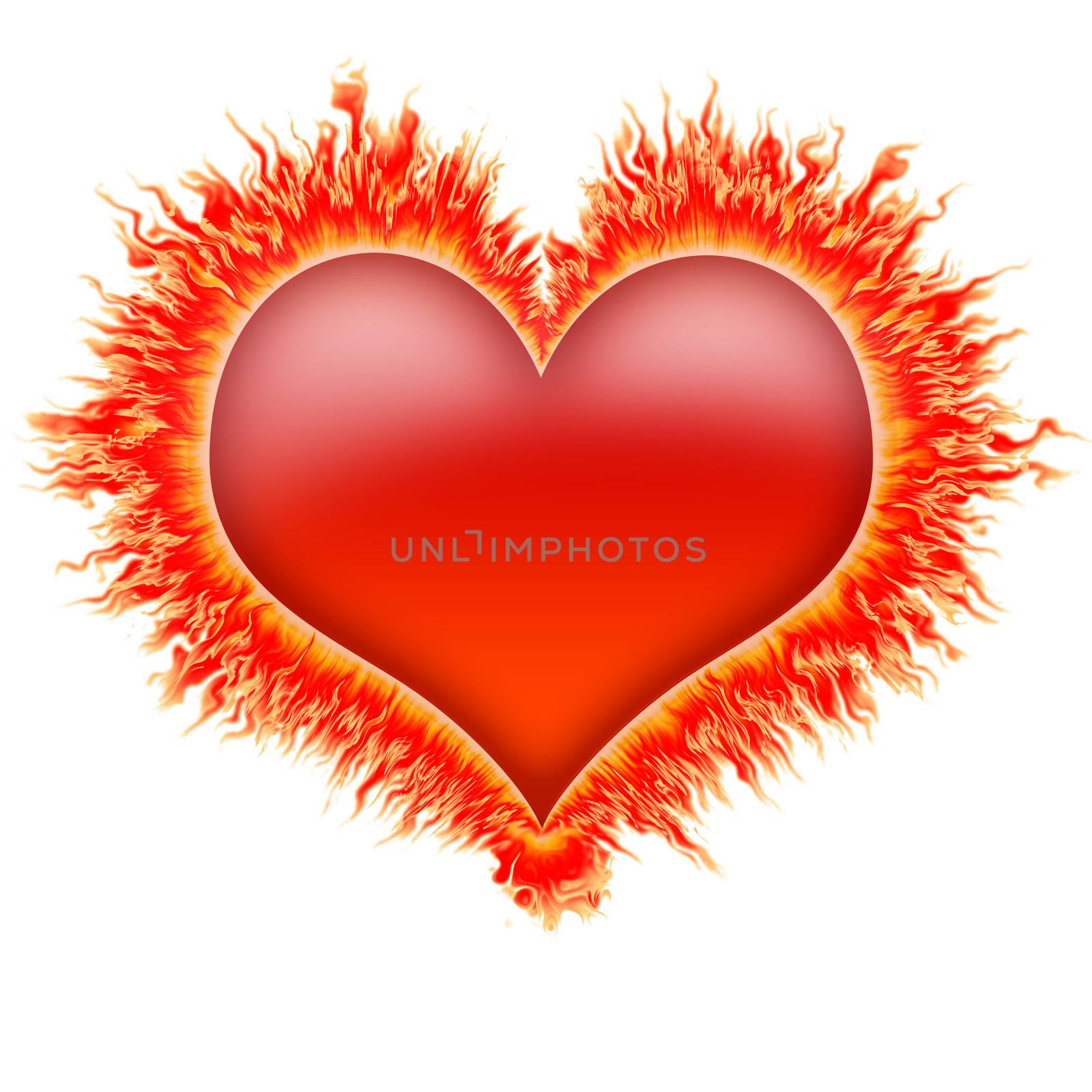 fire heart in red, orange and yellow flames
