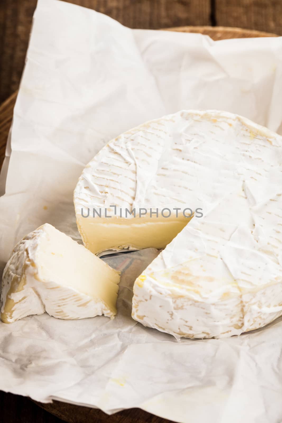 camembert cheese slice macro shot. Shallow DOF