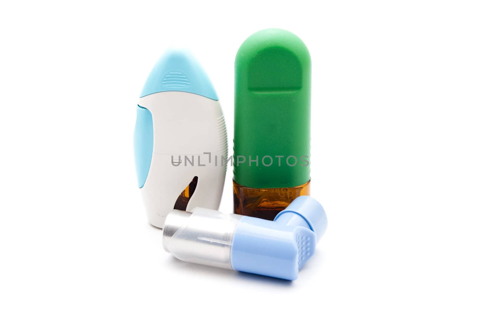 Nasal Spray with  Asthma Inhaler on white background