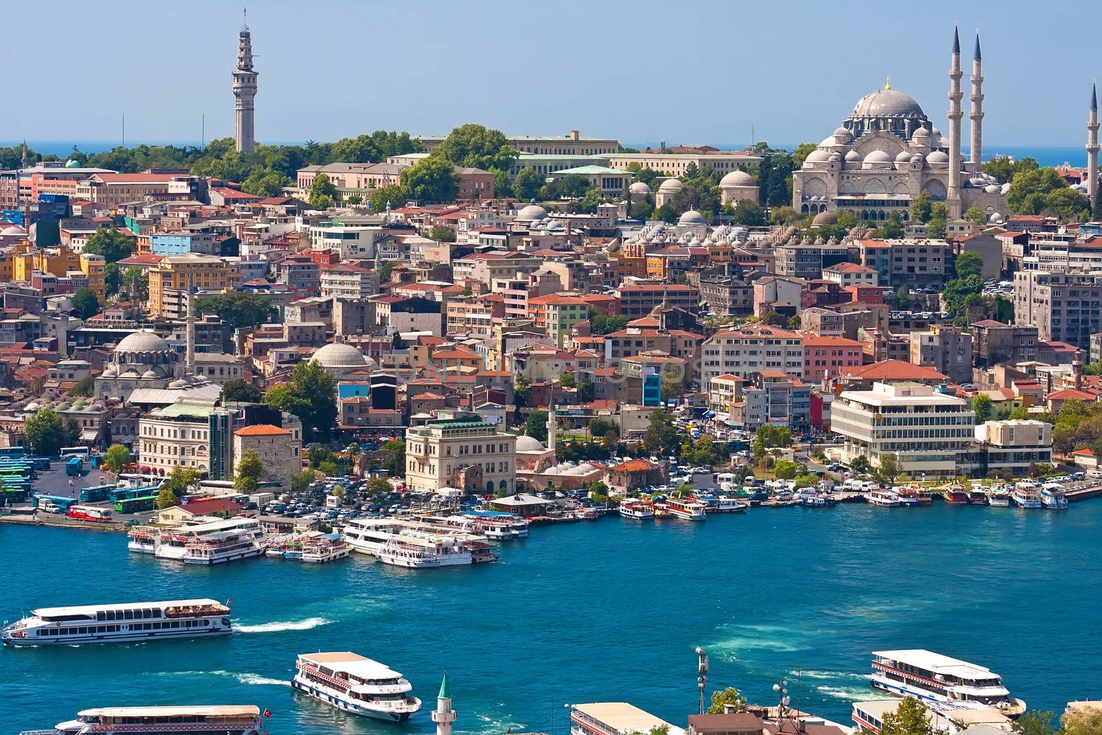 Panoramic view of Golden Horn from Galata tower, Istanbul, Turkey