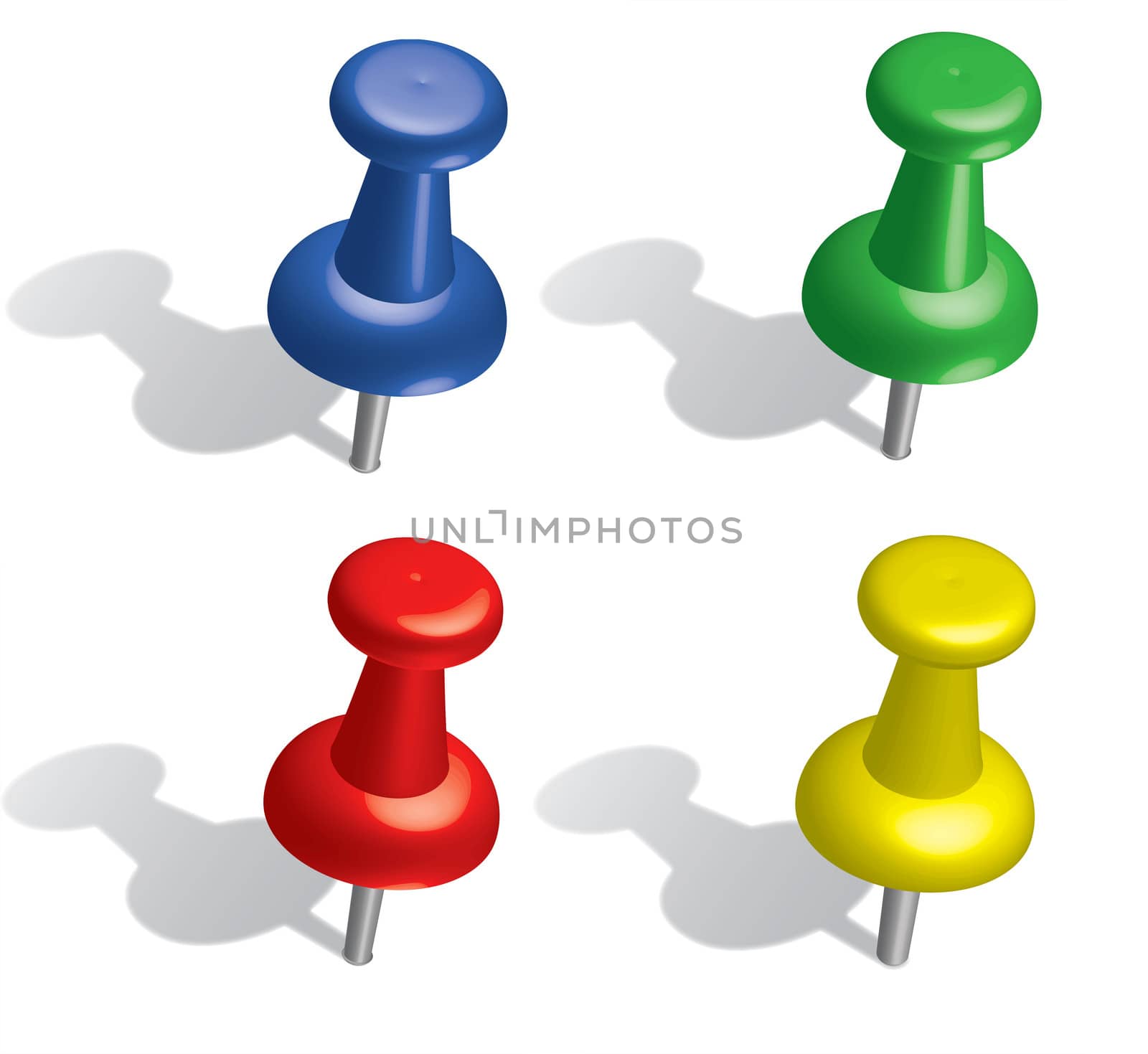 3D color push pins set. Illustration