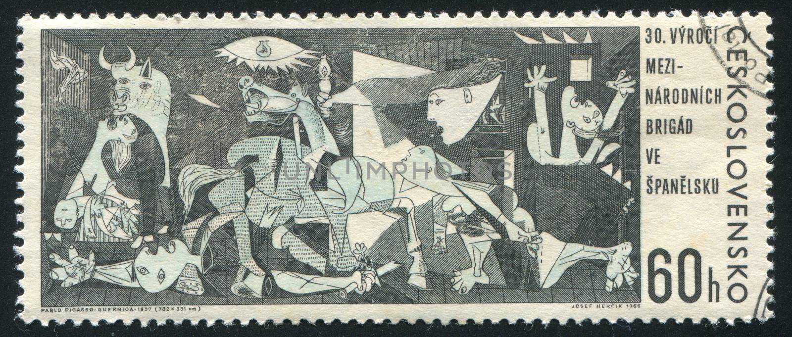 CZECHOSLOVAKIA - CIRCA 1966: stamp printed by Czechoslovakia, shows Guernica by Pablo Picasso, circa 1966