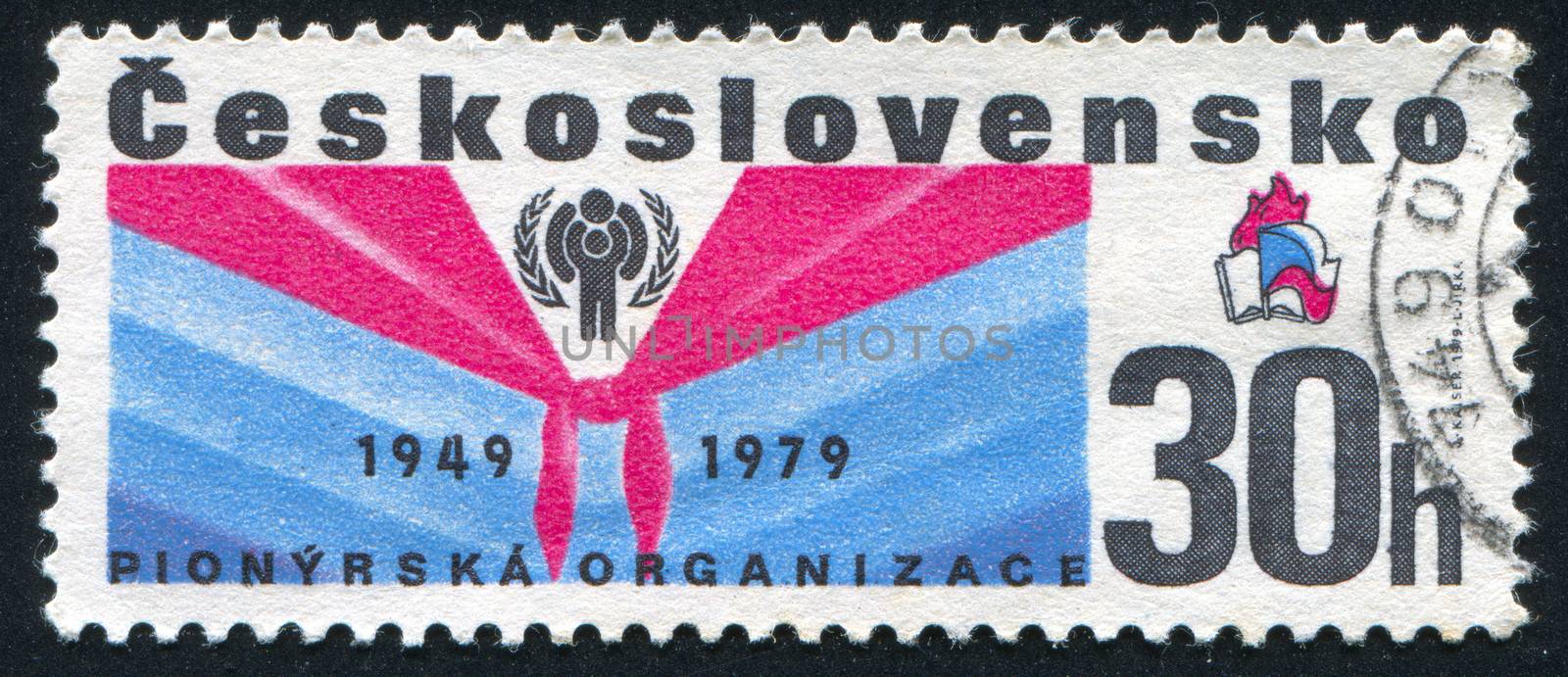 CZECHOSLOVAKIA - CIRCA 1979: stamp printed by Czechoslovakia, shows Pioneer Scarf, IYC Emblem, circa 1979