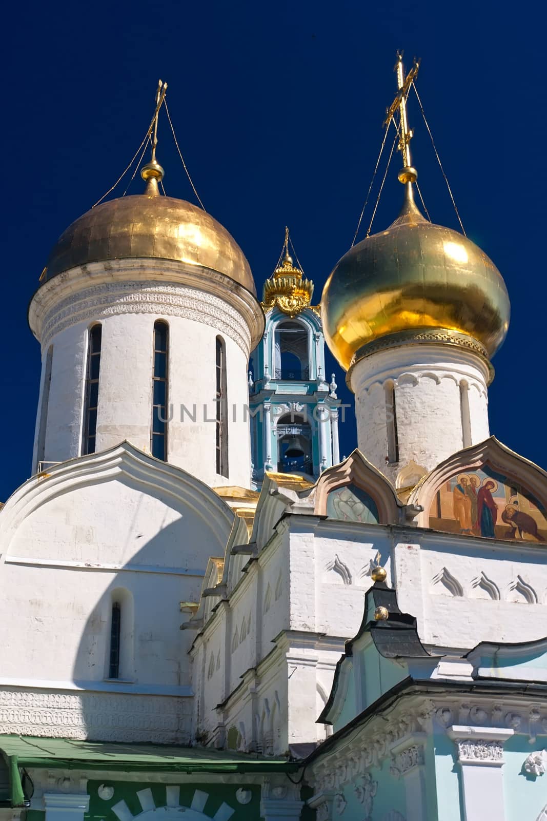 Beautiful and ancient  cathedral in monastery of Sergiev Posad, Russia