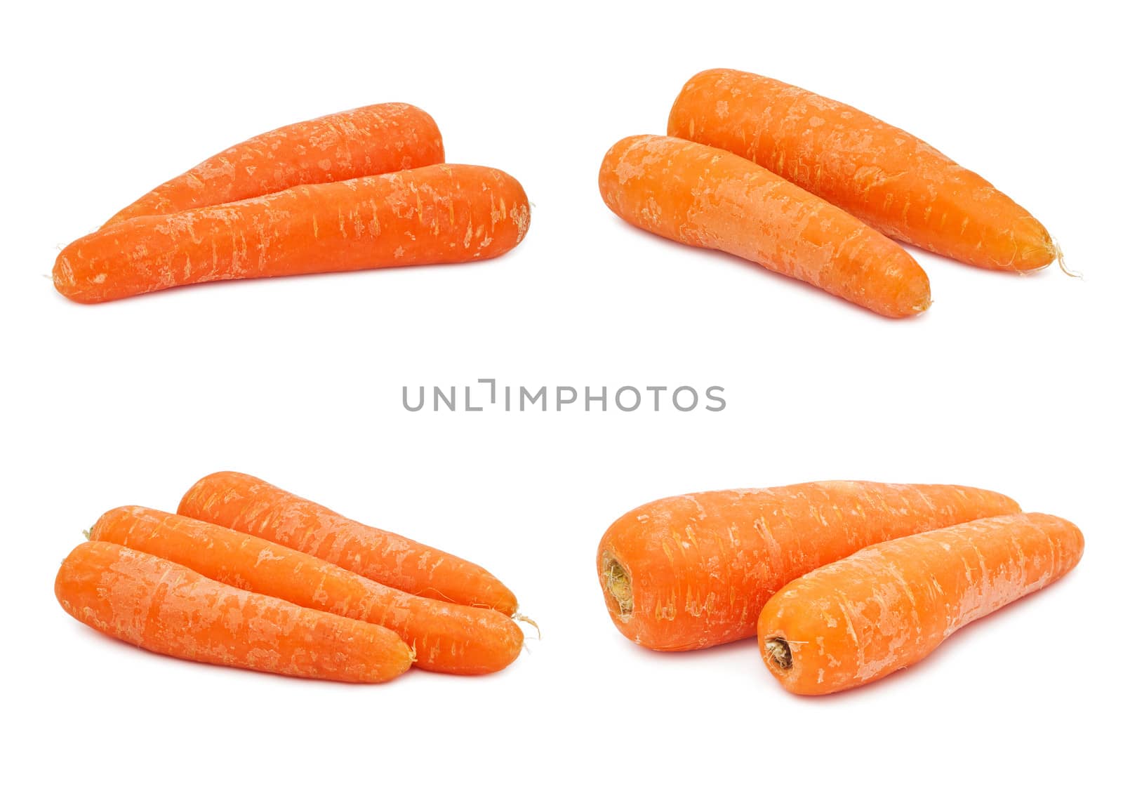 Collection of fresh orange carrots isolated on white background