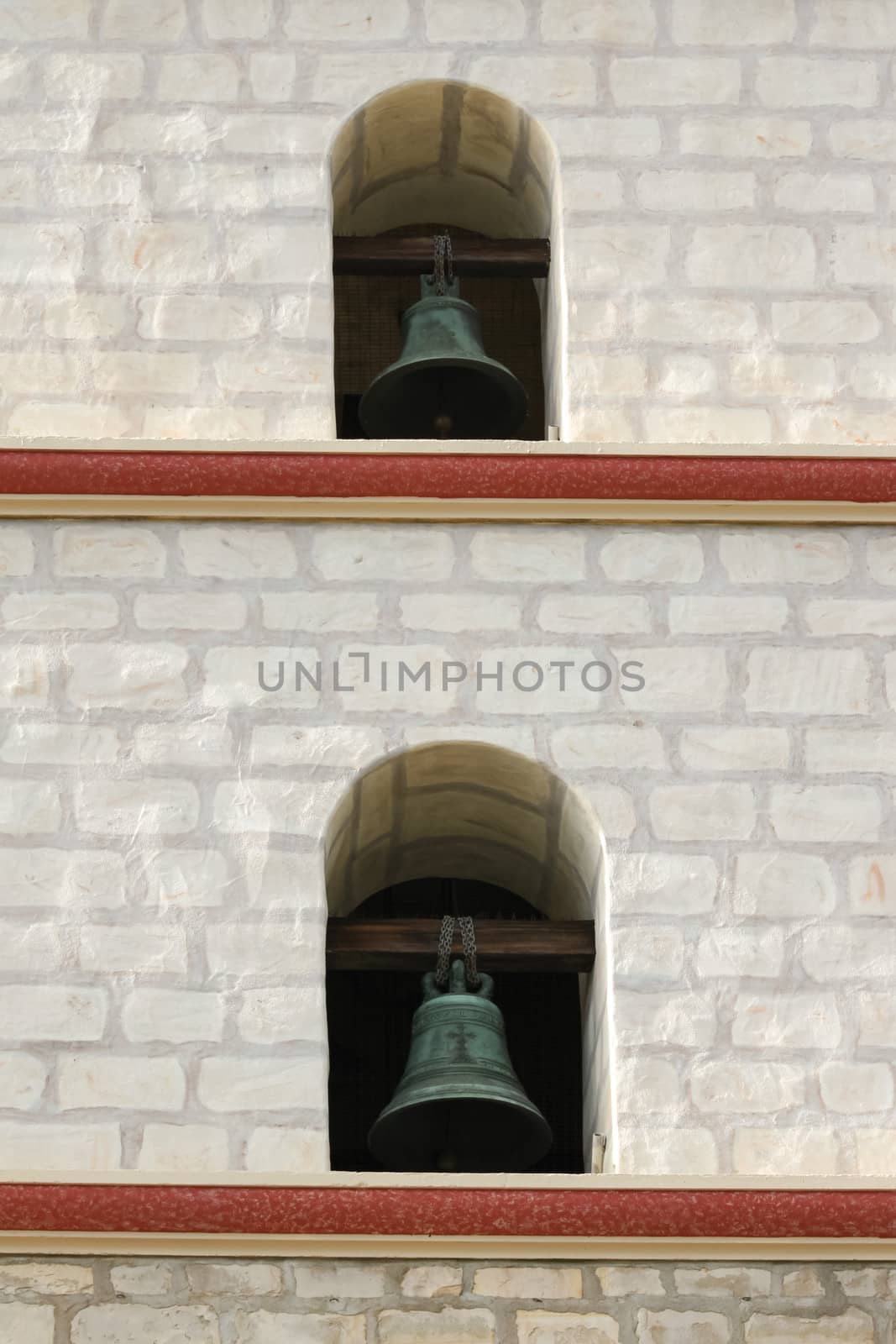 Focus on two of the Santa Barbara Mission bells.