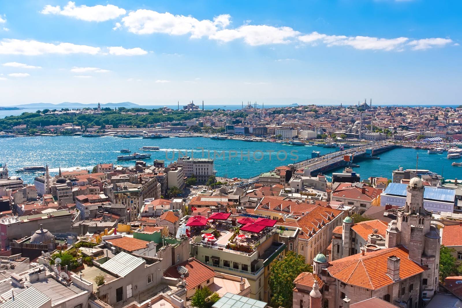 Panoramic view of Golden Horn from Galata tower, Istanbul, Turkey