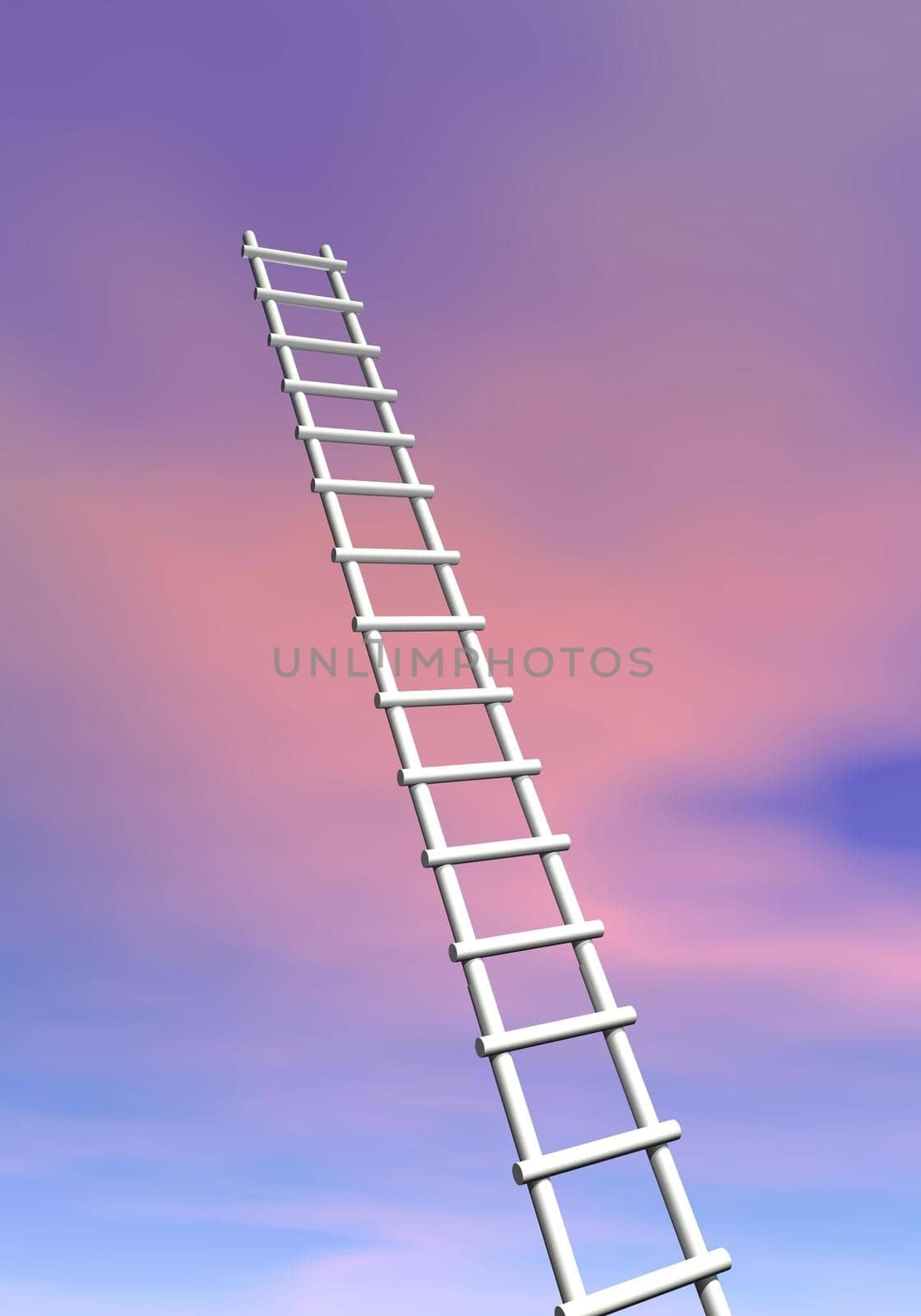White long ladder leading to the pink clouds by sunset